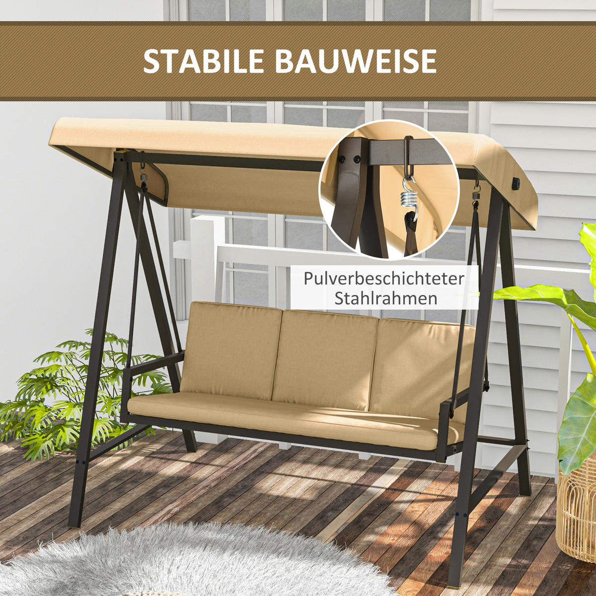 HOLLYWOODSCHAUKEL Beige Braun 200/125/175 cm - Beige, Textil (200/175/125cm) - PANGIVO