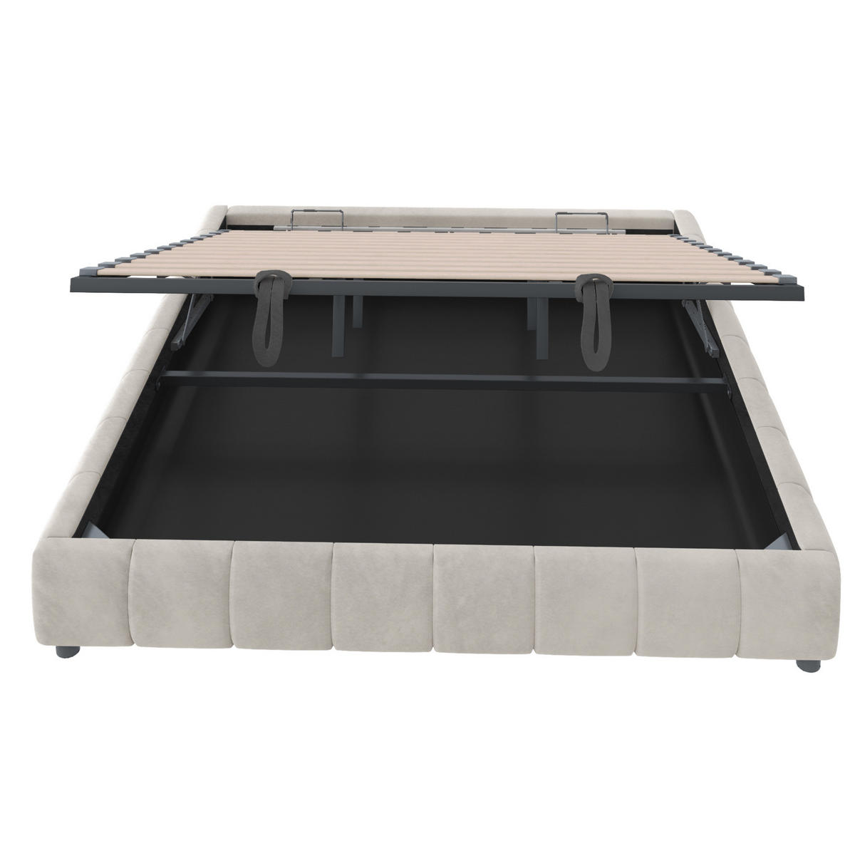 POLSTERBETT aus Samt 180x200 cm Beige mit Bettkasten, LED-Leiste und Metallrahmen - Beige, Textil (180/200cm) - IVMEU