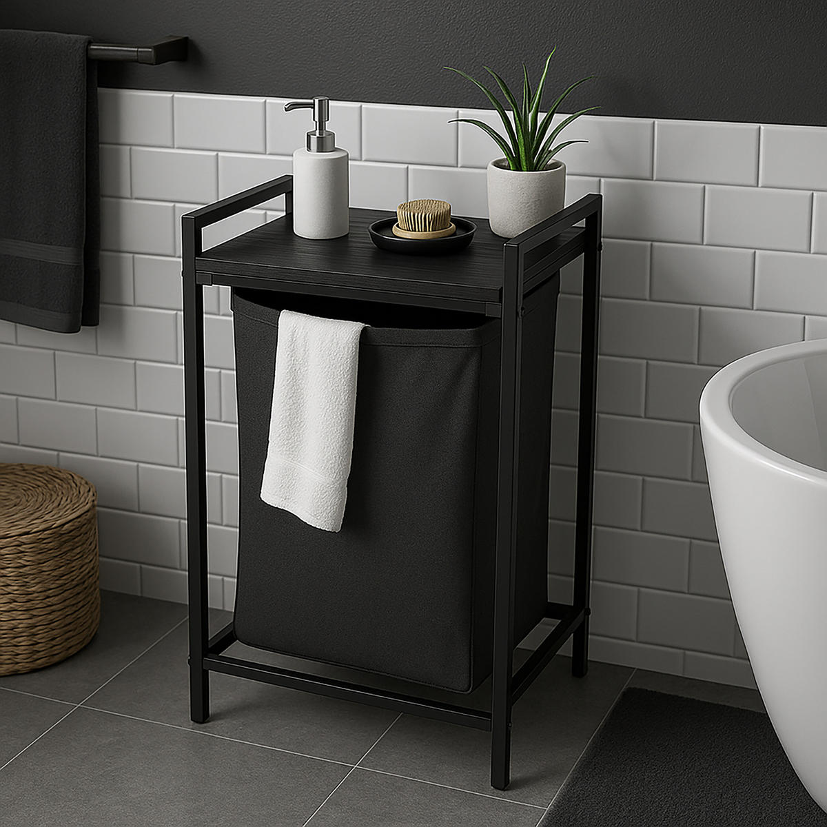 WÄSCHESAMMLER - Anthrazit, Holzwerkstoff/Textil (50/72/33cm) - Relaxdays