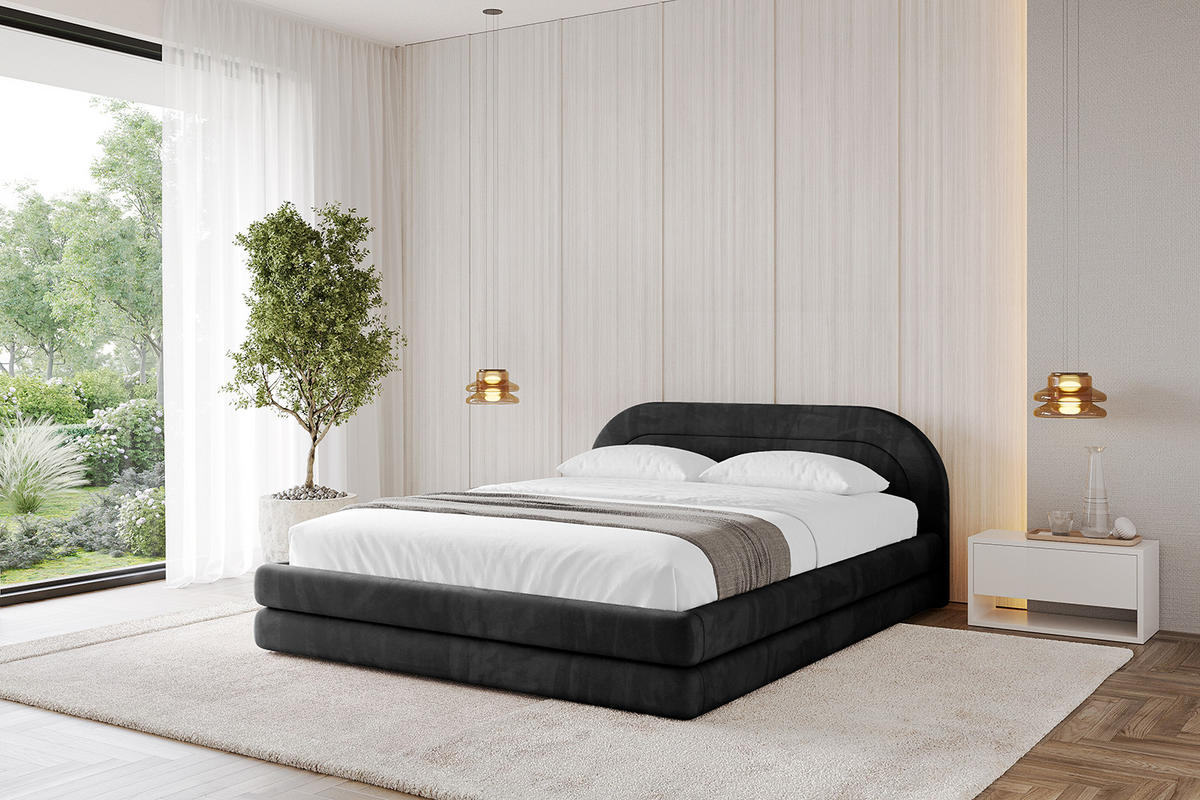 POLSTERBETT mit Bettkasten und Lattenrost, Bett mit Matratze H3/H4 - LERIS-v1 120x200 Schwarz - Schwarz, Holzwerkstoff/Textil (120/200cm) - ALTDECOR