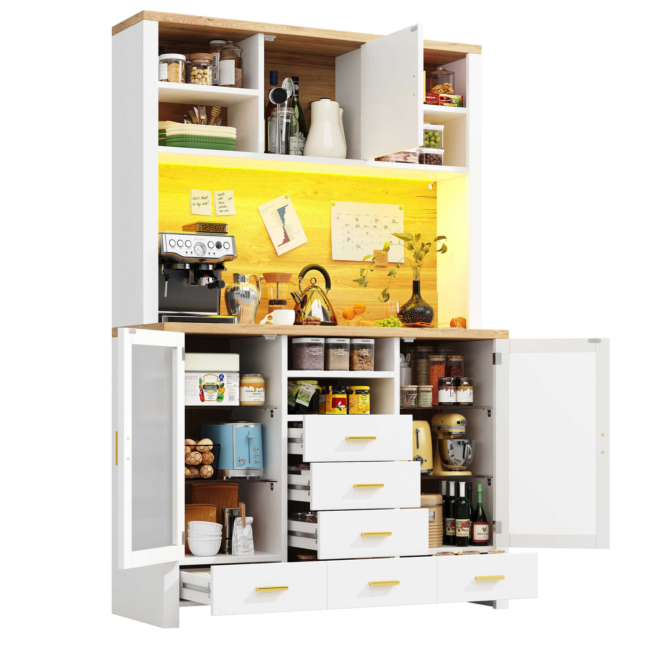 BUFFETSCHRANK 120/40/188 cm Weiß aus MDF mit LED-Lichtleiste - Weiß, Holzwerkstoff (120/188/40cm) - OKWISH