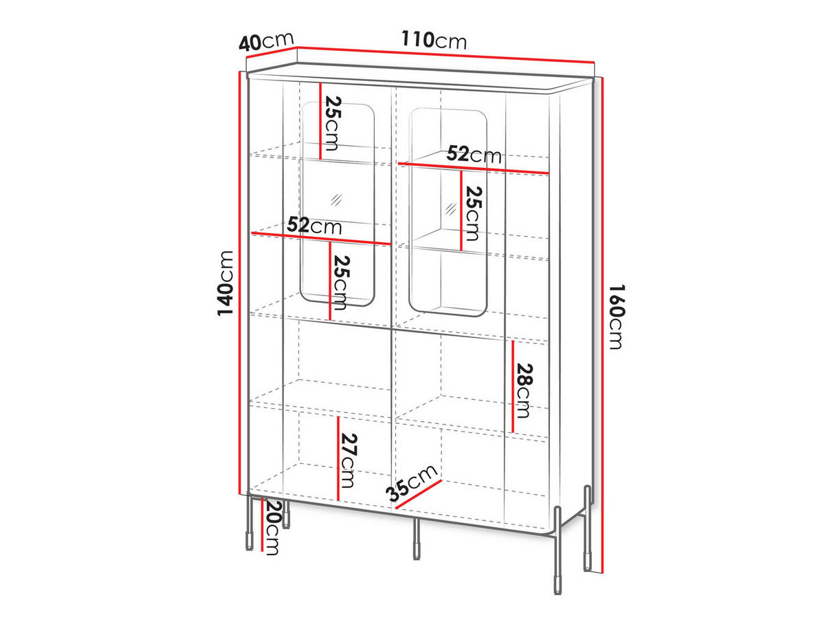 VITRINE Vera - Schwarz, Holzwerkstoff/Metall (110/160/40cm) - MIRJAN24