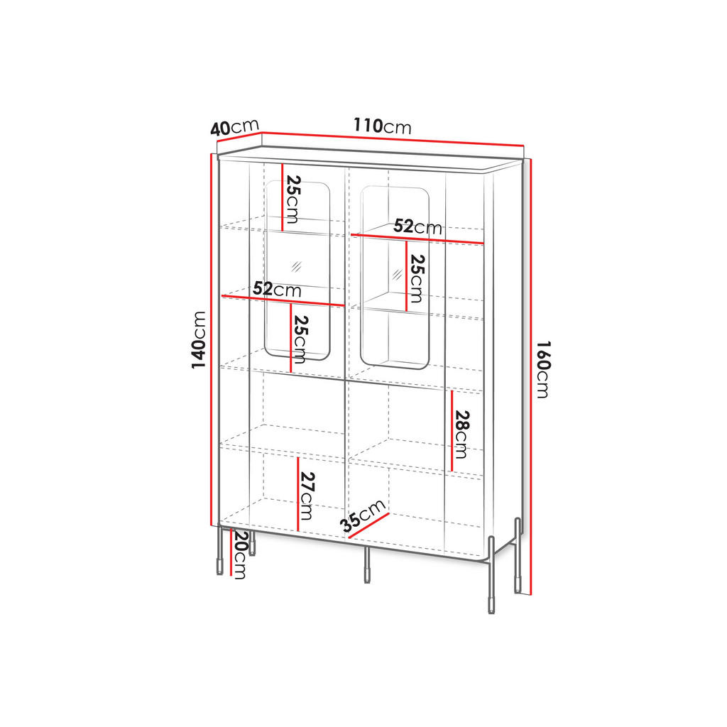 Thumbnail - Mirjan24 Vitrine, Kaschmir, Holzwerkstoff, Rechteckig, 110x160x40 cm, Wohnzimmer, Wohnwände, Vitrinenschränke