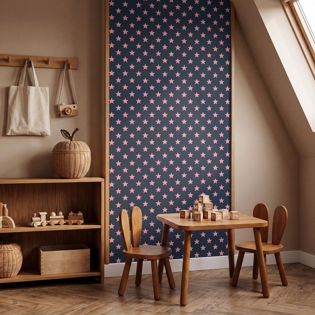 KINDERTAPETE - Muster - Sterne - Rosa - 120x220 cm - Anthrazit, Papier (120/220cm) - OnlyWow