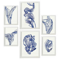 POSTER Set Mit 6 Verlockend Schrägen In Form Abstracts Ästhetische Dekorative Gemälde Für Ihr Wohnzimmer, Schlafzimmer, Zuhause A3 & A4 Weißer Rahmen - Weiß, Papier (29/3cm) - Nacnic