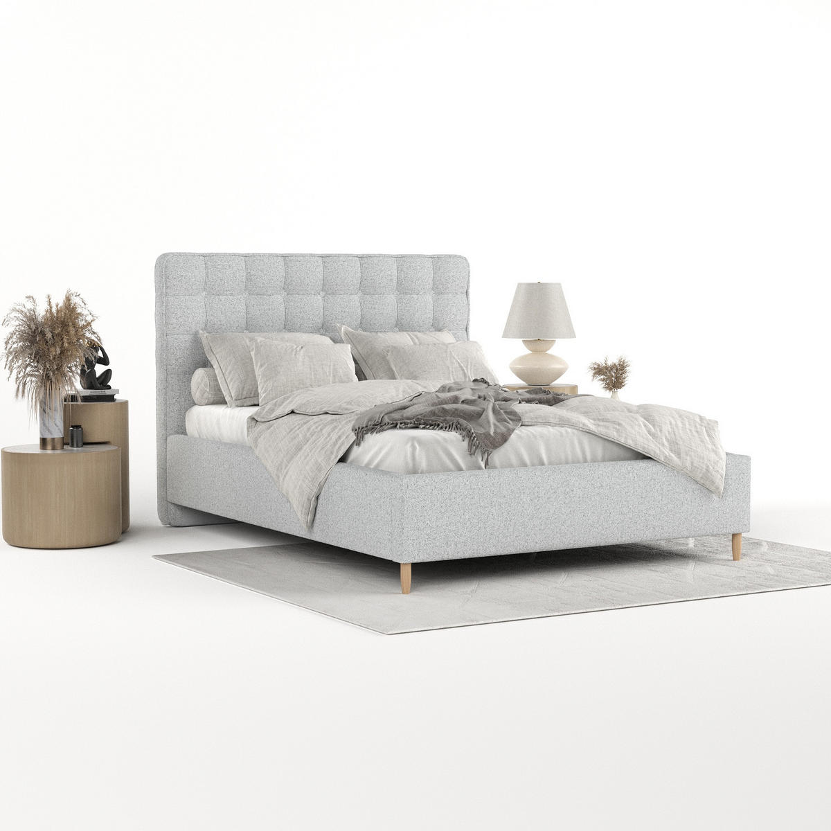 POLSTERBETT Paloma 120/200 cm Hellgrau im Riva Stoff - Hellgrau/Naturfarben, Holz/Holzwerkstoff (120/200cm) - AltaBeds