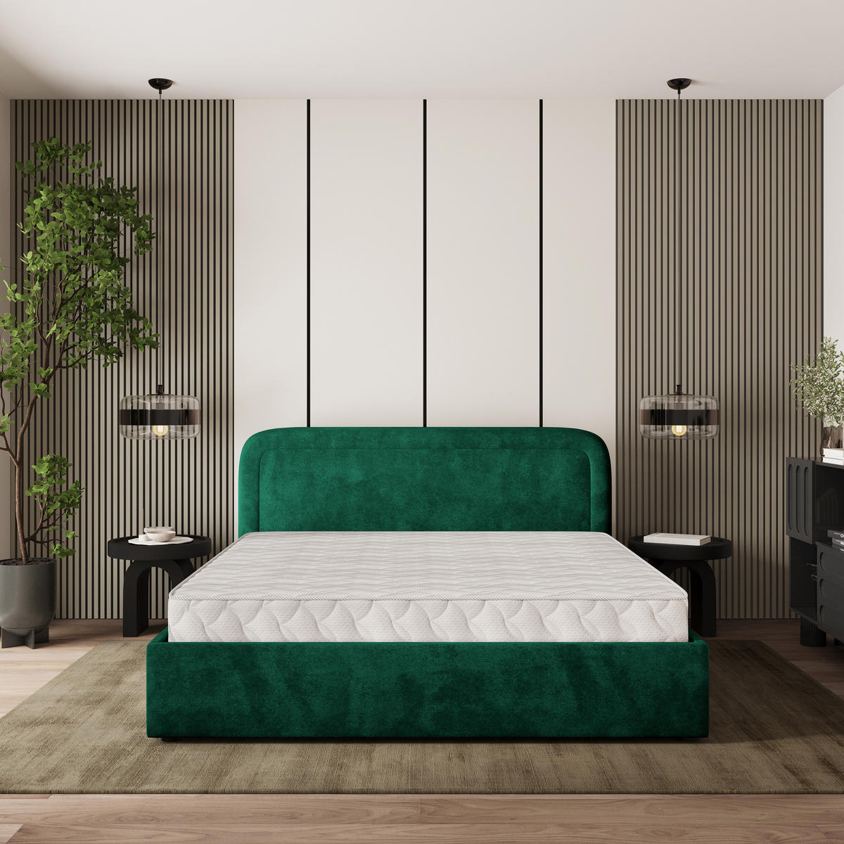 POLSTERBETT BENIRA K 120x200 cm mit Bettkästen - Grün - Grün, Holz/Textil - MASSENO