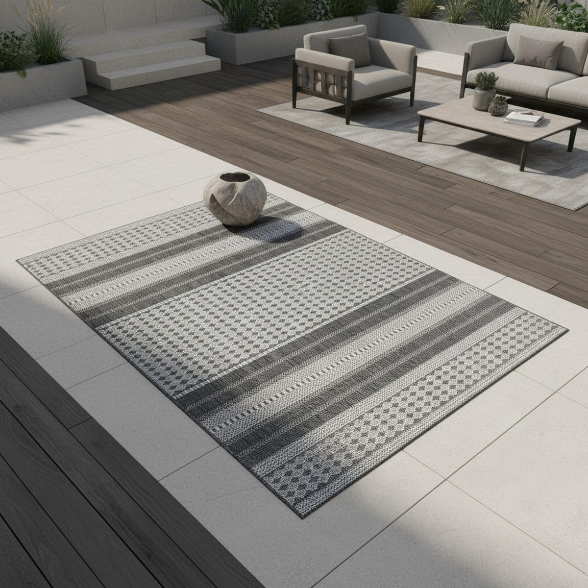 TEPPICH Outdoor Flachgewebe Antik-Optik Polypropylen Terrasse Beige Läufer 80x250 - Beige, Textil (80/250cm) - KADIMA DESIGN