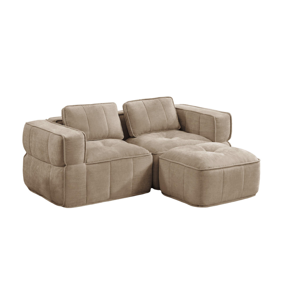 CANAPEA 2 LOCURI cu taburet, minimalist, Poliester-nisipiu - nisipiu, material textil (162/67/198cm) - KOMHTOM