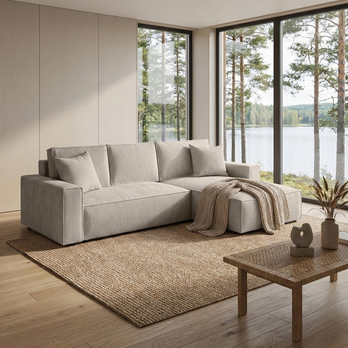 ECKSOFA Parys L mit Schlaffunktion, Creme - Creme/Schwarz, Kunststoff/Textil (290/185cm) - Beautysofa