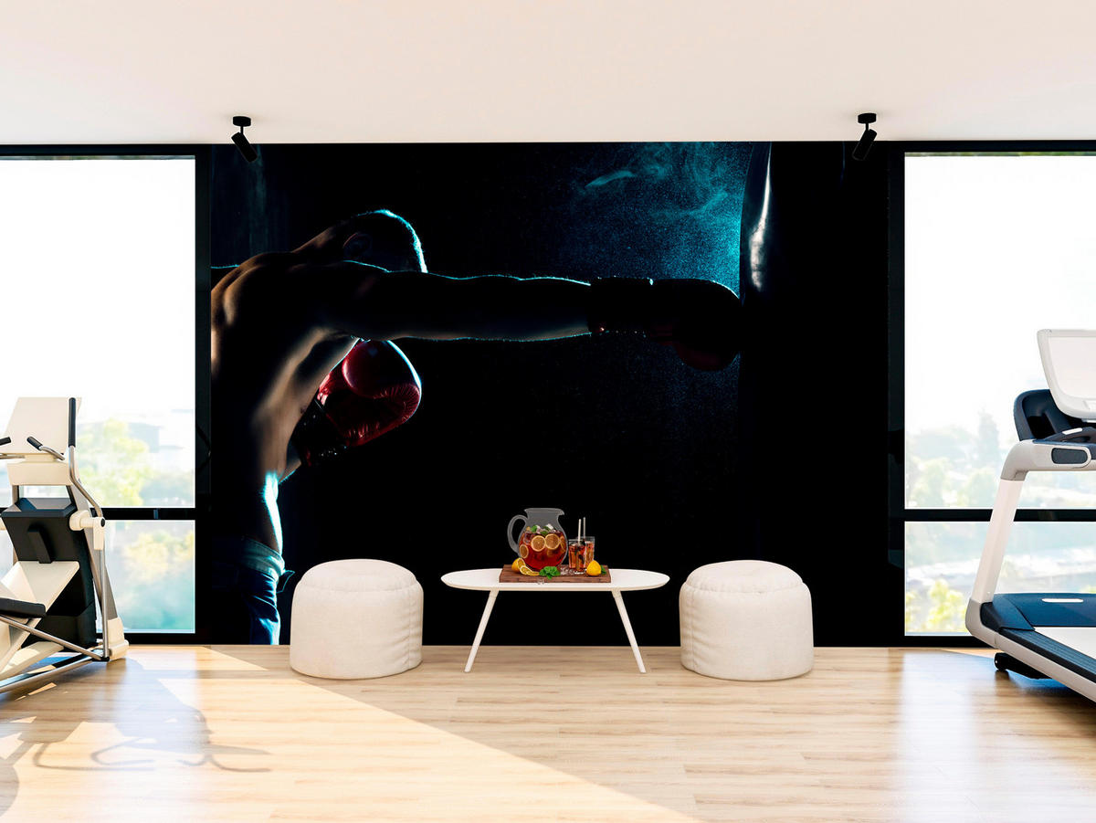 FOTOTAPETE für Jugendzimmer Muskelboxer Training Handschuhe Action 400x280 - Schwarz/Grau, Papier (400/280cm) - Muralo