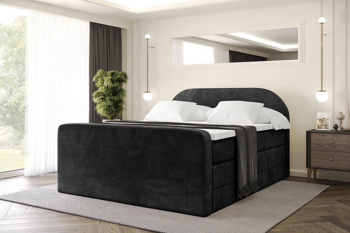 BOXSPRINGBETT mit Matratze und Lattenrost - NOX-Z KING-160x200 - Schwarz Casablanca - Schwarz, Holzwerkstoff (160/200cm) - ALTDECOR