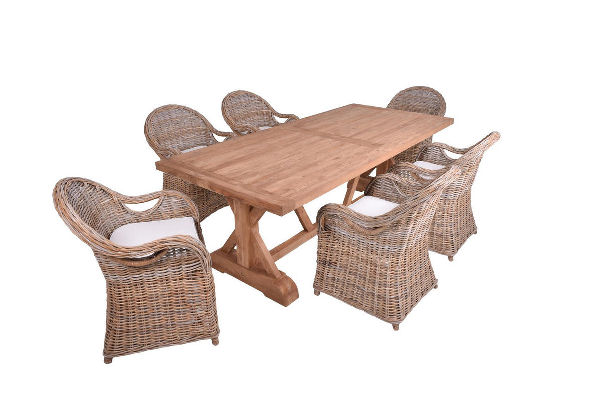 GARTEN-SITZGRUPPE Noah 7-teilig Mattbraun Gartenmöbel-Set - Braun, Holz - DELUKE