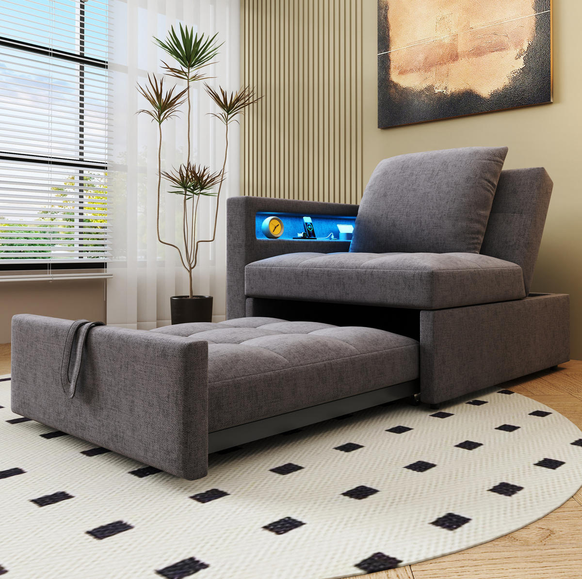 SCHLAFSOFA 3-in-1 177 x 68 x 65 cm Leinen Dunkelgrau - Dunkelgrau, Metall (68/65/177cm) - Meubliv