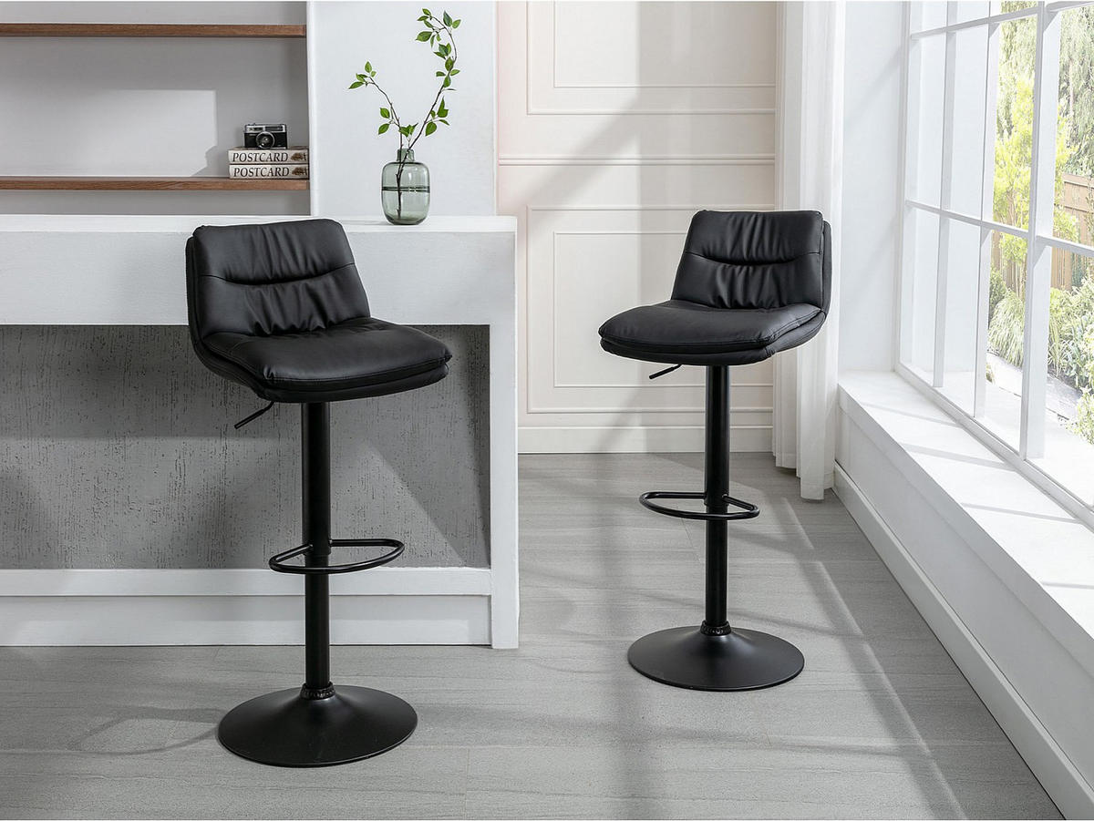 BARHOCKER 2er-Set - Kunstleder & Metall - Schwarz - KADERINA - Schwarz, Leder (41.5/106/52cm) - Vente-Unique