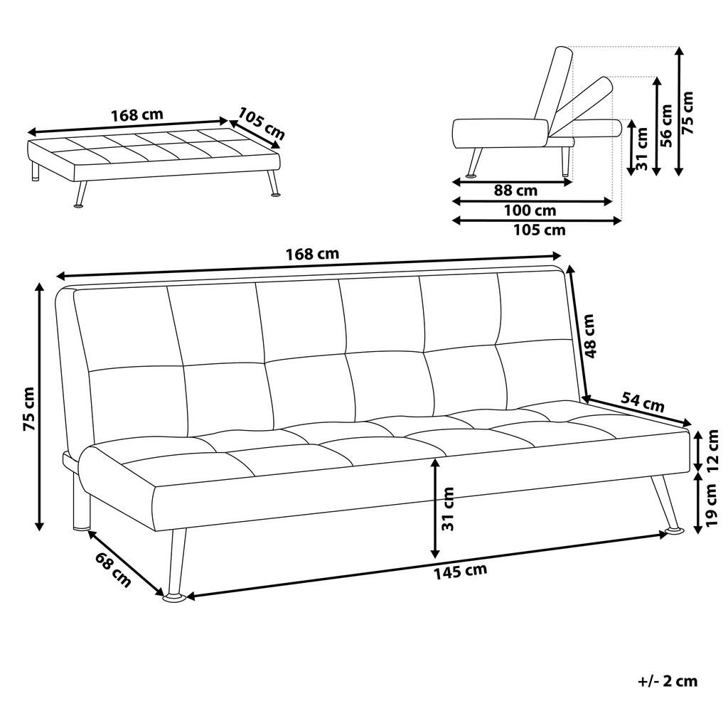 Thumbnail - Beliani Schlafsofa, Hellblau, Schwarz, Textil, 168x75x88 cm, Wohnzimmer, Sofas & Couches, Schlafsofas