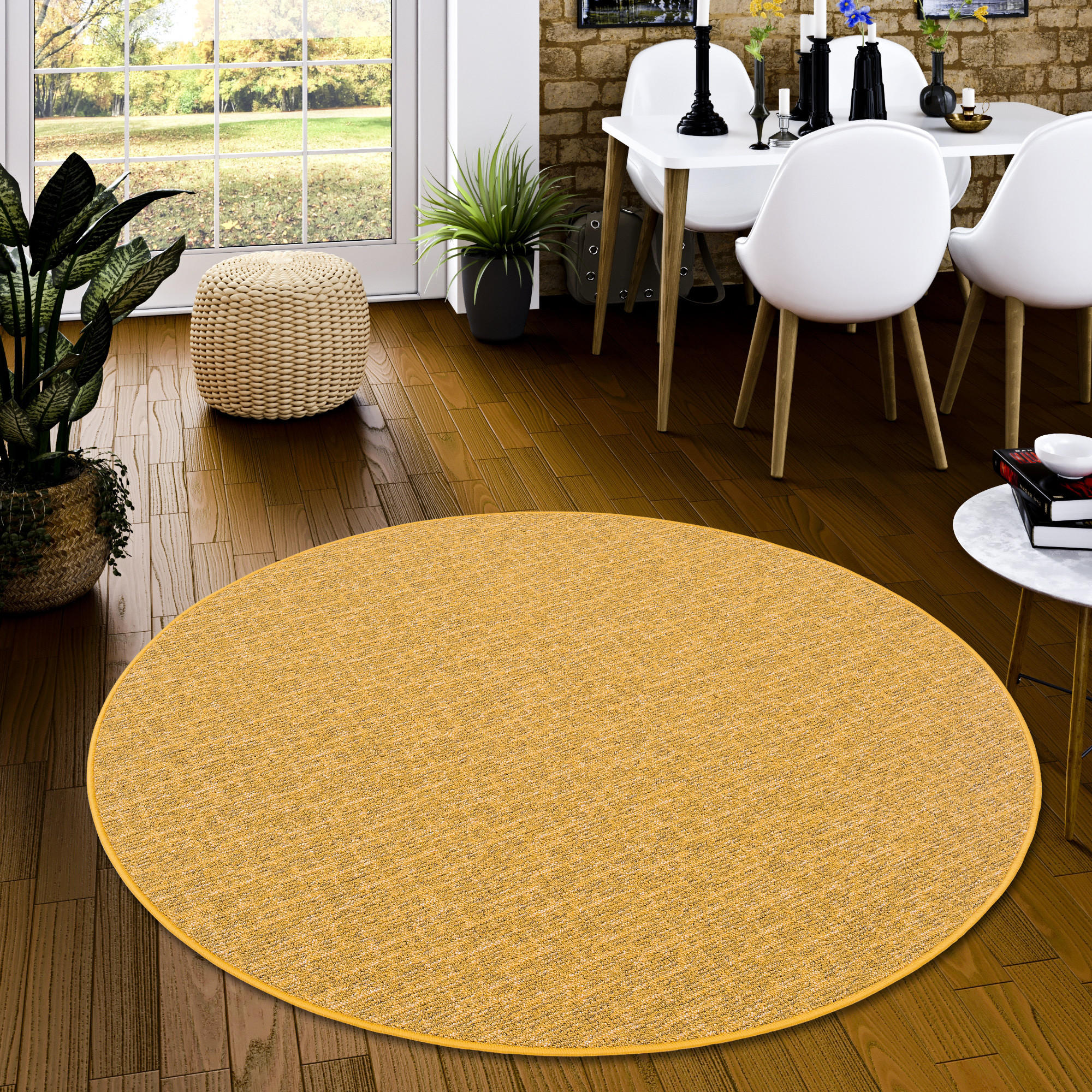 SCHLINGEN DESIGNER TEPPICH NIVA RUND - Currygelb, Textil (200/200cm) - Snapstyle