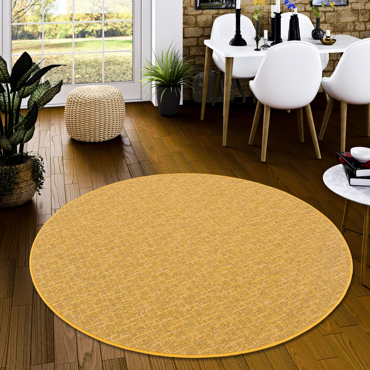 SCHLINGEN DESIGNER TEPPICH NIVA RUND - Currygelb, Textil (133/133cm) - Snapstyle