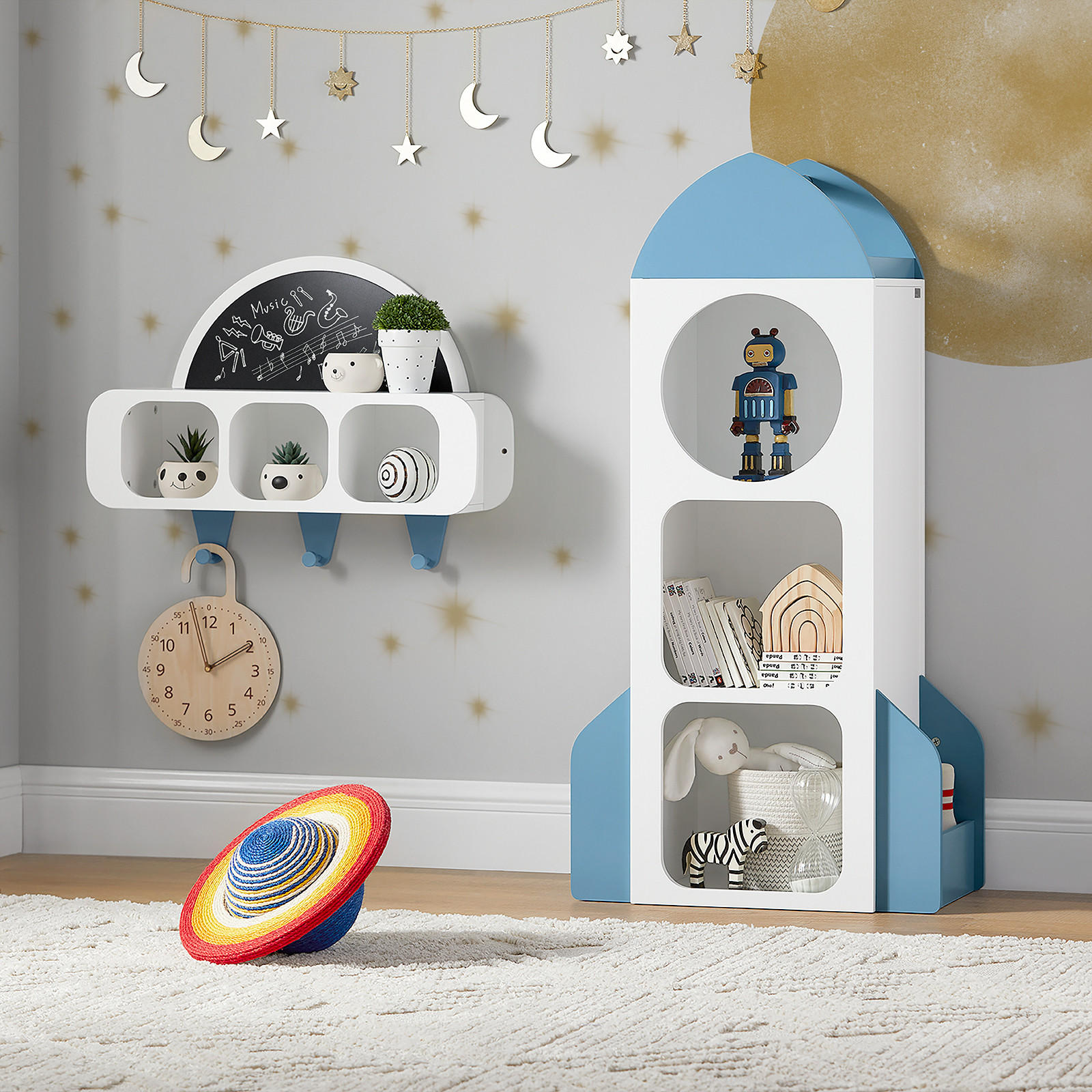 KINDERGARDEROBE mit Tafel weiß - Blau/Weiß, Holzwerkstoff (60/36/20cm) - SoBuy