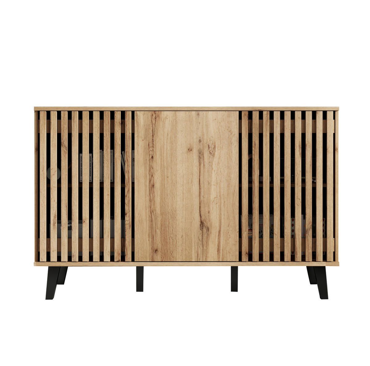 KREDENCA iz iverne plošče, 150/40/95 cm, naravni lesni dekor s 3 vrati - naravne barve, leseni material (150/95/40cm) - Modenvie