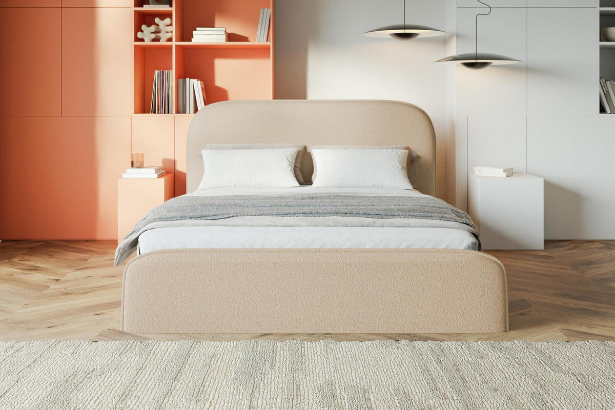 BETT 90x200 - Polsterbett mit Bettkasten und Metallrahmen - Modern Betten - Kuscheliger Catch-Me-Stoff - Kollektion Vienna - Beige - Beige, Holz/Textil (90/200cm) - Alpi-Möbel