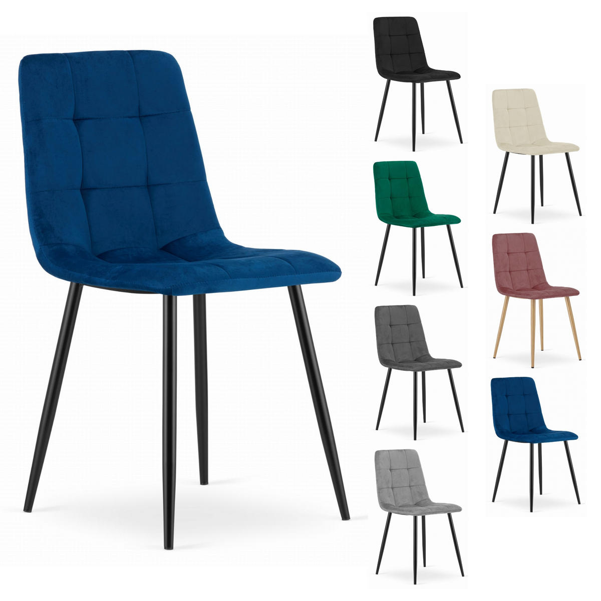 STUHL CETARA 2-er Set, Blau, mit Samtstoff gepolstert - Blau, Textil/Metall (45/87/51cm) - Komodee