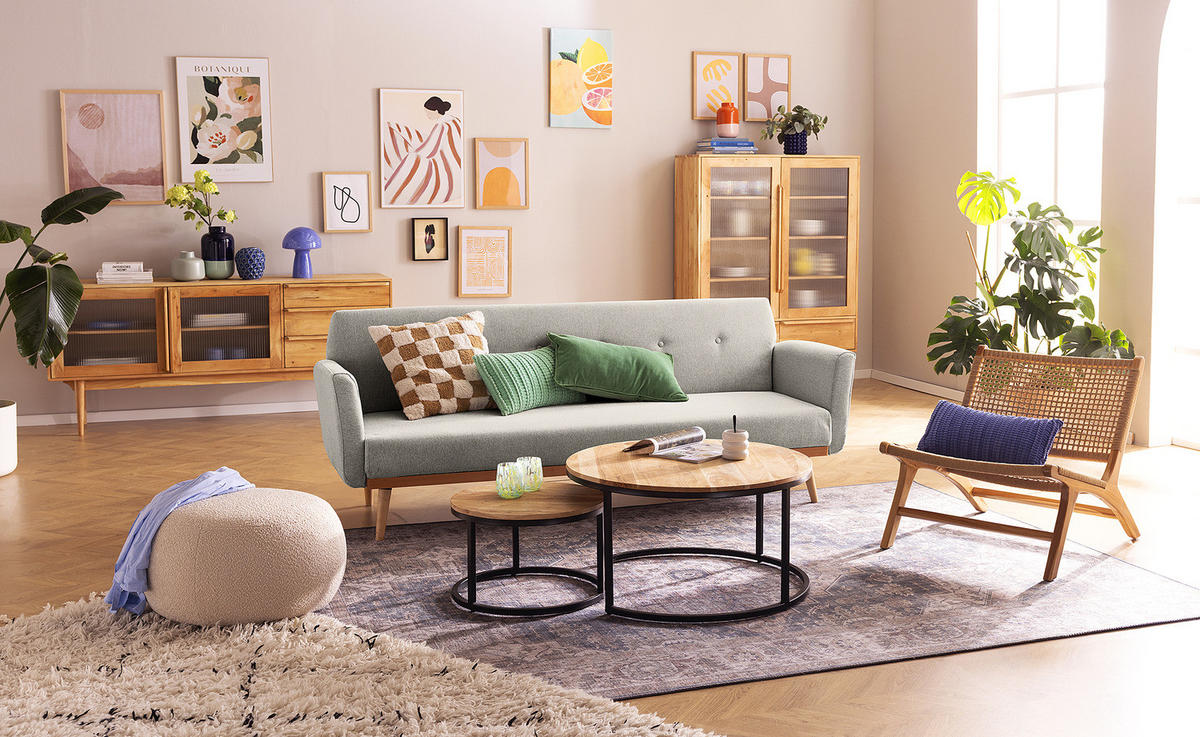 SCHLAFSOFA - Massivholz / Textil - Grau, Holz/Buchenholz (212/79/85cm) - home24