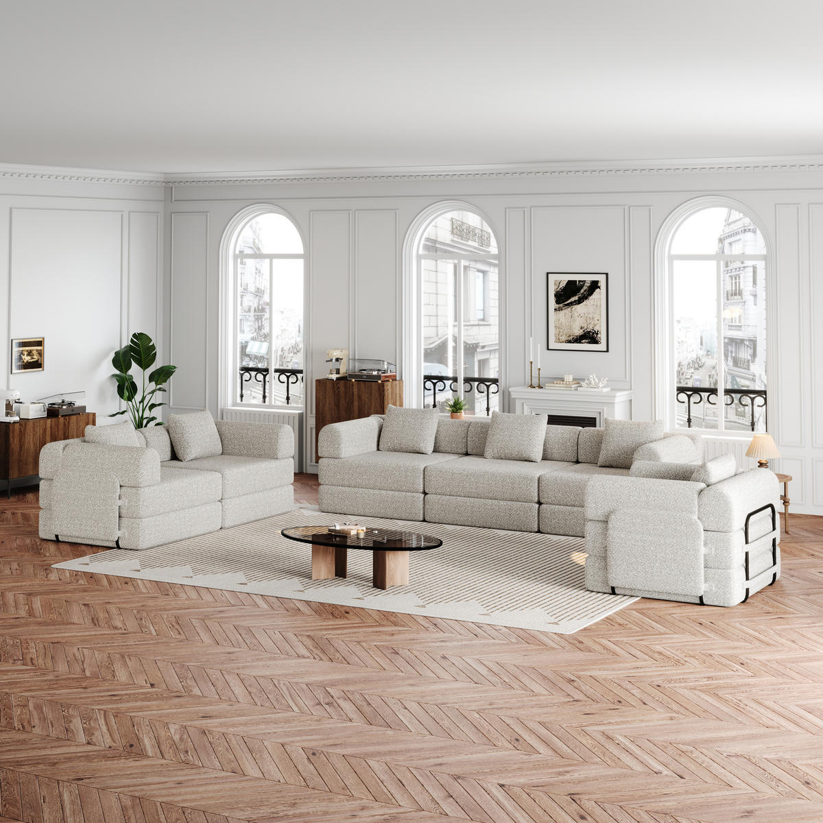 SITZGARNITUR DE-34539 modular Khaki - Sandfarben, Metall (183.8/69.8/274cm) - ComfortXL