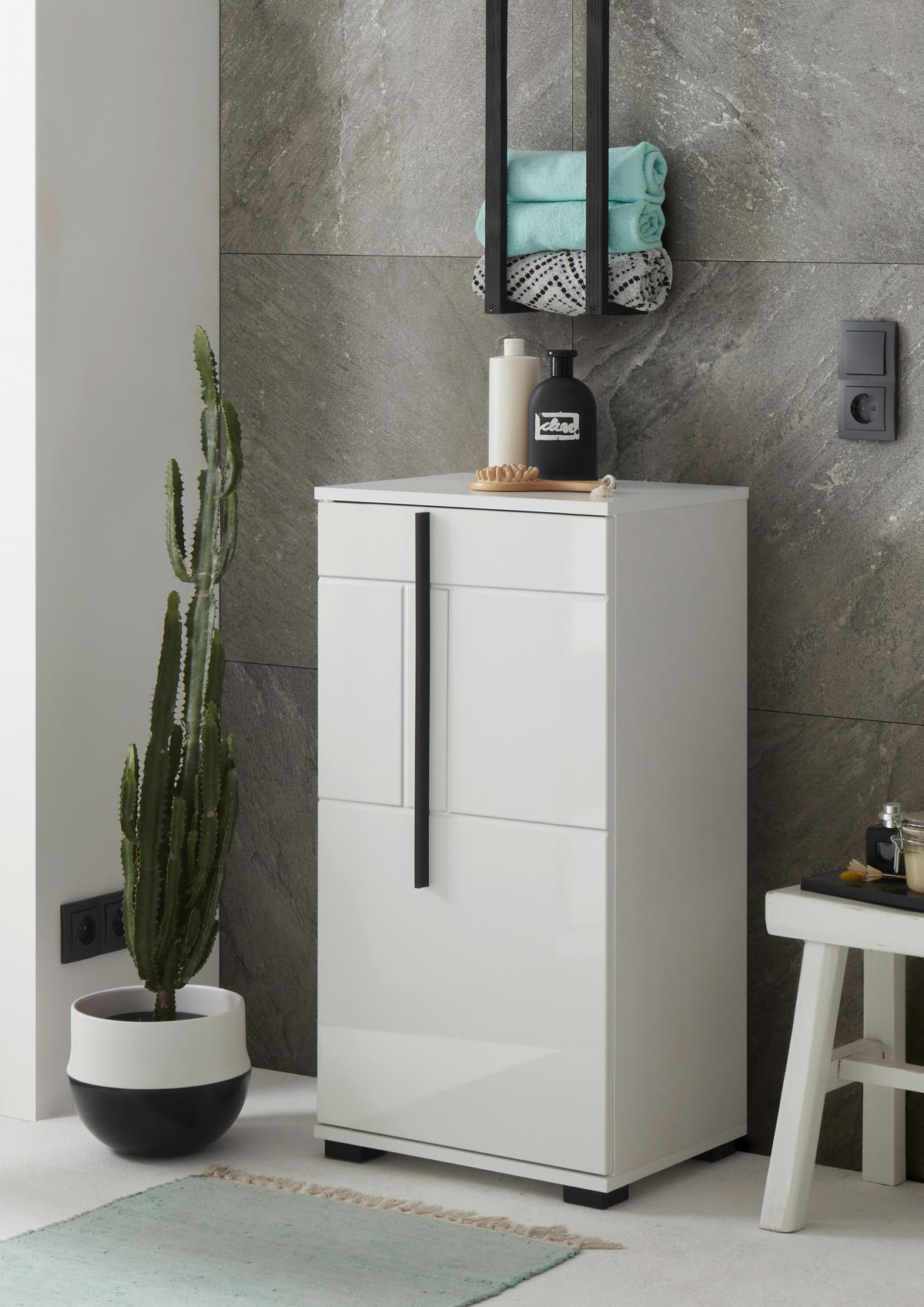 BADSCHRANK M12 Weiß Hochglanz 45/88/35 cm niedrig rechts - Weiß Hochglanz, Holzwerkstoff (45/88/35cm) - Livojo