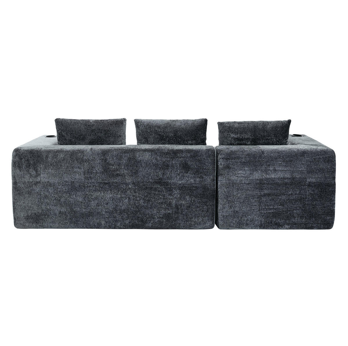 ECKSOFA 258 cm mit Becherhaltern, tiefer Sitzfläche und Chenillebezug, Grau - Grau, Textil (258/163cm) - Redom