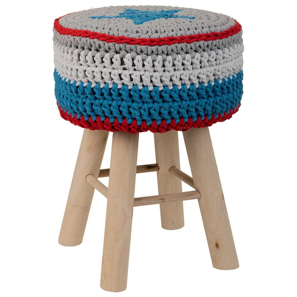 HOCKER aus Holz und Baumwolle, blau, 32x44cm - Multicolor, Holzwerkstoff (32/44/32cm) - Wanderlust