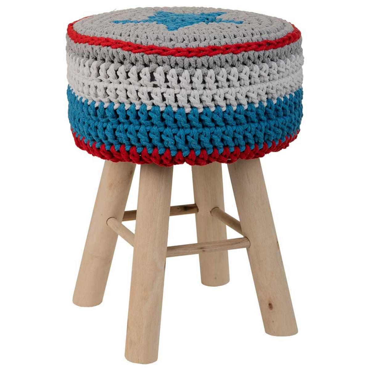 HOCKER aus Holz und Baumwolle, blau, 32x44cm - Multicolor, Holzwerkstoff (32/44/32cm) - Wanderlust