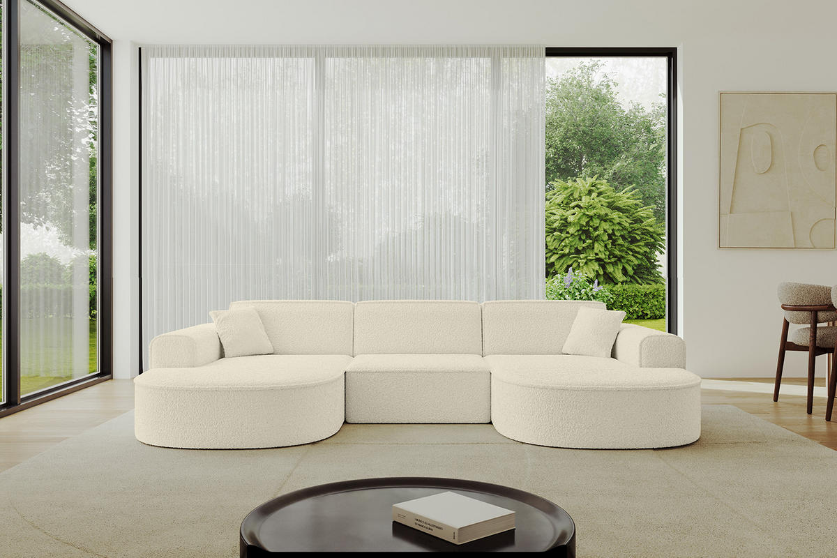 WOHNLANDSCHAFT MARI-U1 - 295x163x73,5 cm Beige Bouclé - Beige/Schwarz, Holzwerkstoff/Kunststoff (295/73.5/163cm) - ALTDECOR