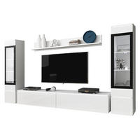 WOHNWAND Vera II mit weißer LED Beleuchtung - Weiß Hochglanz/Weiß, Holzwerkstoff (30/130/33cm) - MIRJAN24