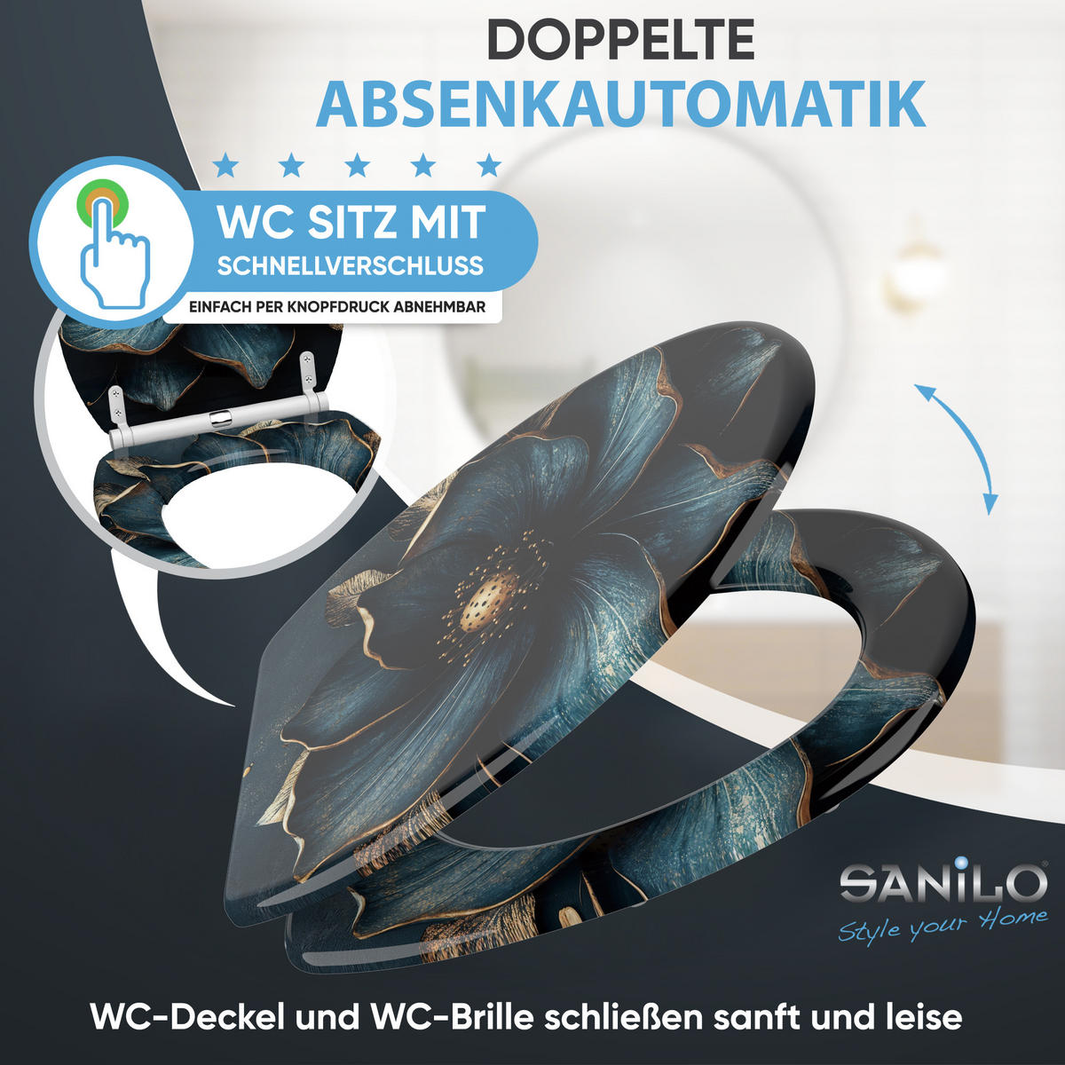 WC-SITZ mit Absenkautomatik & Top Fix Bellezza - Blau, Holzwerkstoff (37.7/5.5/48cm) - Sanilo