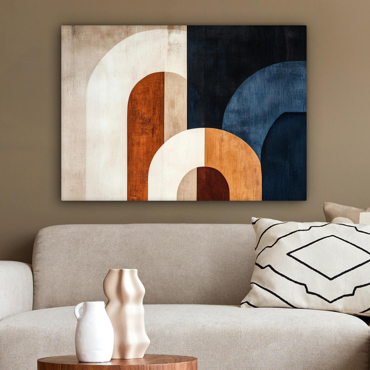 LEINWANDBILD Abstrakt - Formen - Dunkelblau Wandbilder 80x60 cm - Cognac, Textil (80/60cm) - MuchoWow