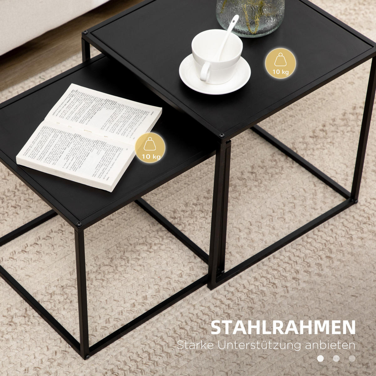 COUCHTISCH-SET 40/40/40 cm schwarz flexibel kombinierbar aus Stahl - Schwarz, Metall (40/40/40cm) - OKWISH