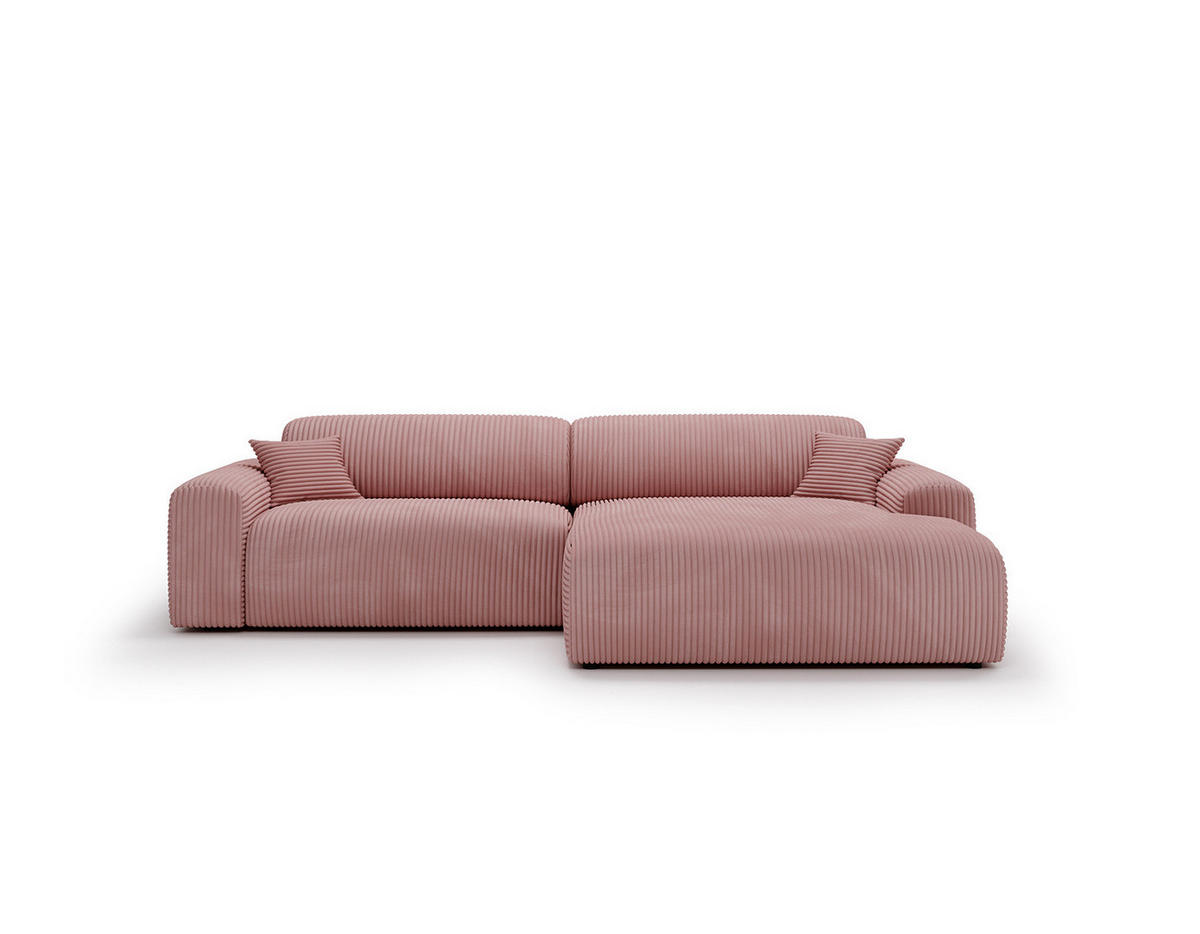 ECKSOFA mit Longchair - Cord - Schwarz/Altrosa, Kunststoff/Textil (284/178cm) - home24