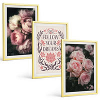 BILDER SET 3er Set - 40x60 cm Goldrahmen - Vintage-Rosenträume-Inschrift - Goldfarben, Kunststoff (40/60cm) - TULUP
