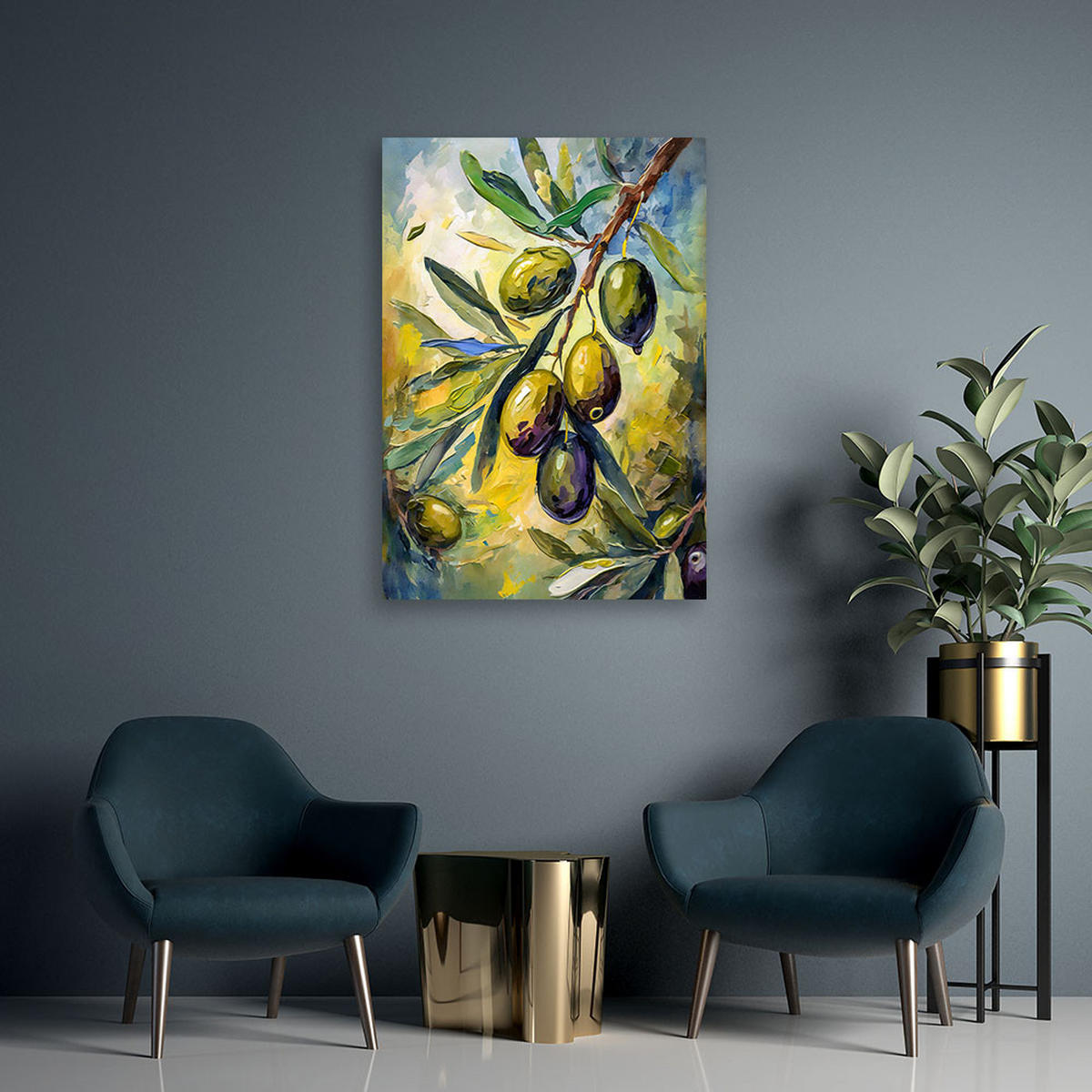 LEINWANDBILD Oliven Acryl handgemalt - Grün, Textil (40/60cm) - Feeby