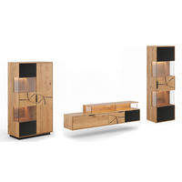 WOHNWAND Tirano 3er-Set Eiche Natur / Schwarz / Hirnholz - Eichefarben/Multicolor, Holz/Metall (326/147/39cm) - Feldmann-Wohnen