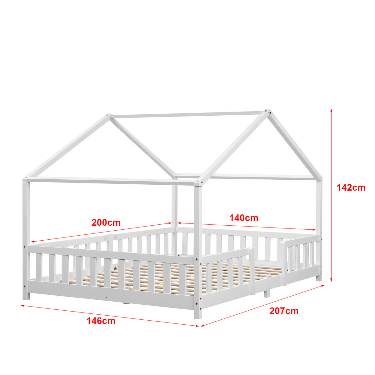 HAUSBETT Treviolo mit Matratze - Weiß, Holz/Textil (140/200cm) - [en.casa]