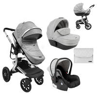 KOMBIKINDERWAGEN Irene 3 in 1 grau hellgrau Babywanne Autositz Adapter Wickeltasche - Grau, Metall (60/62/103cm) - Kikka boo