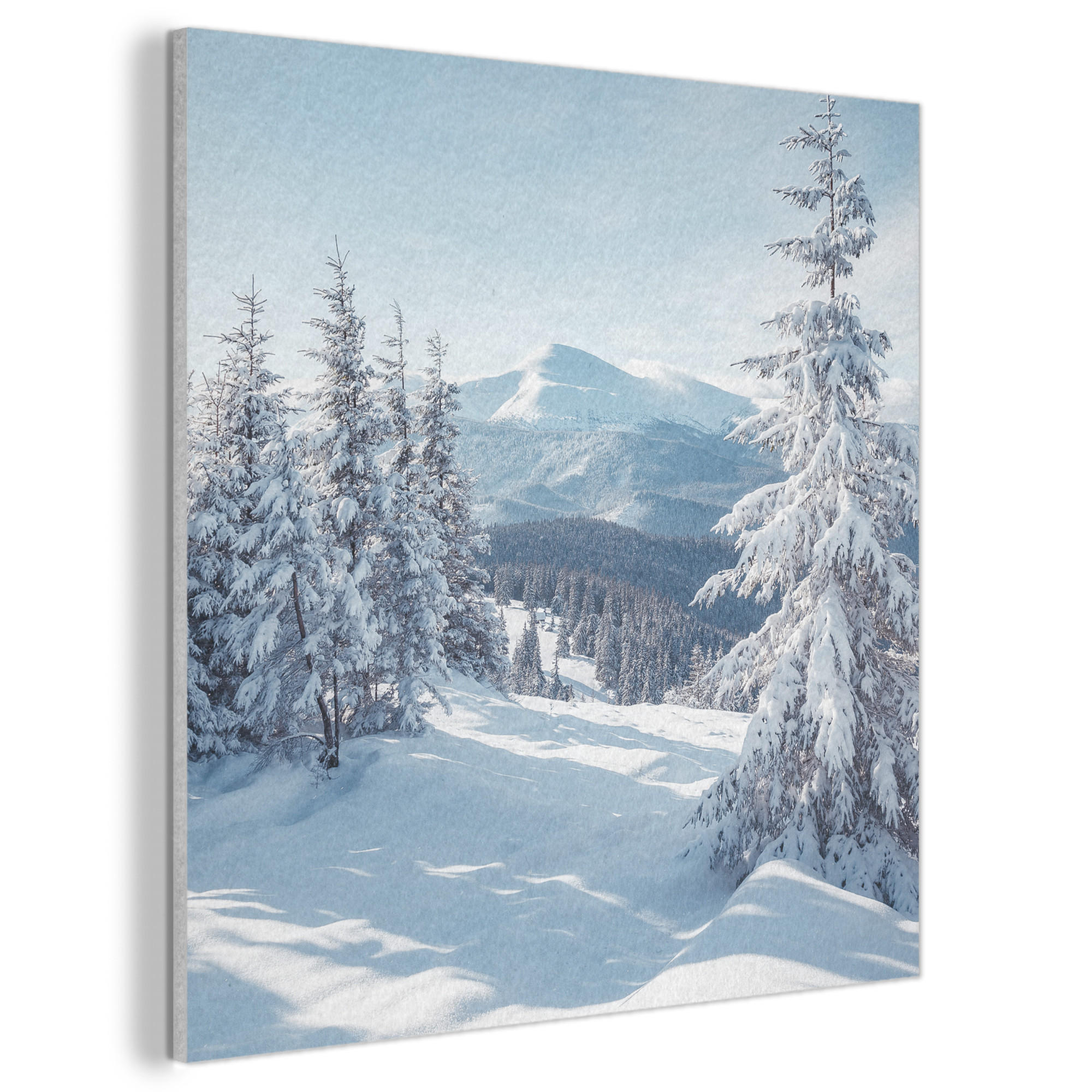 AKUSTIKBILD Winterlandschaft - Natur - Berge - Bäume - Schnee Akustikpaneele 80x80 cm - Hellblau, Kunststoff (80/80/0.9cm) - MuchoWow
