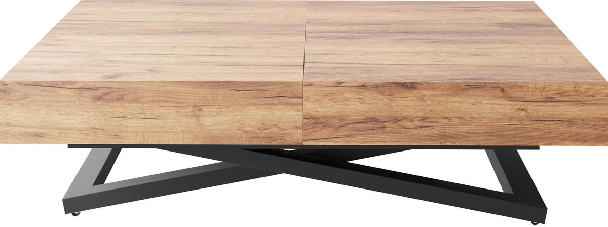 COUCHTISCH Cavetta U höhenverstellbar ausziehbar, Craft Eiche 120-200/80/27-76 cm - Eiche Wotan/Schwarz, Holzwerkstoff/Metall (80/120/76cm) - WFL GROUP