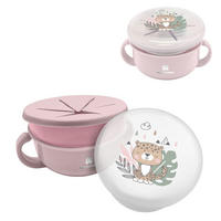 KINDERSCHÜSSEL Snackschale Savanna 2 in 1 rosa Silikon, Deckel, Griffe, griff, ab 12 Monaten, leicht zu reinigen - Rosa, Kunststoff (12/9/15cm) - Kikka boo