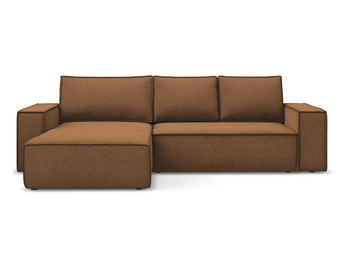 ECKSOFA mit Schlaffunktion Strukturstoff Stoff Orange - Terra cotta/Schwarz, Kunststoff/Textil (185/290cm) - Makamii