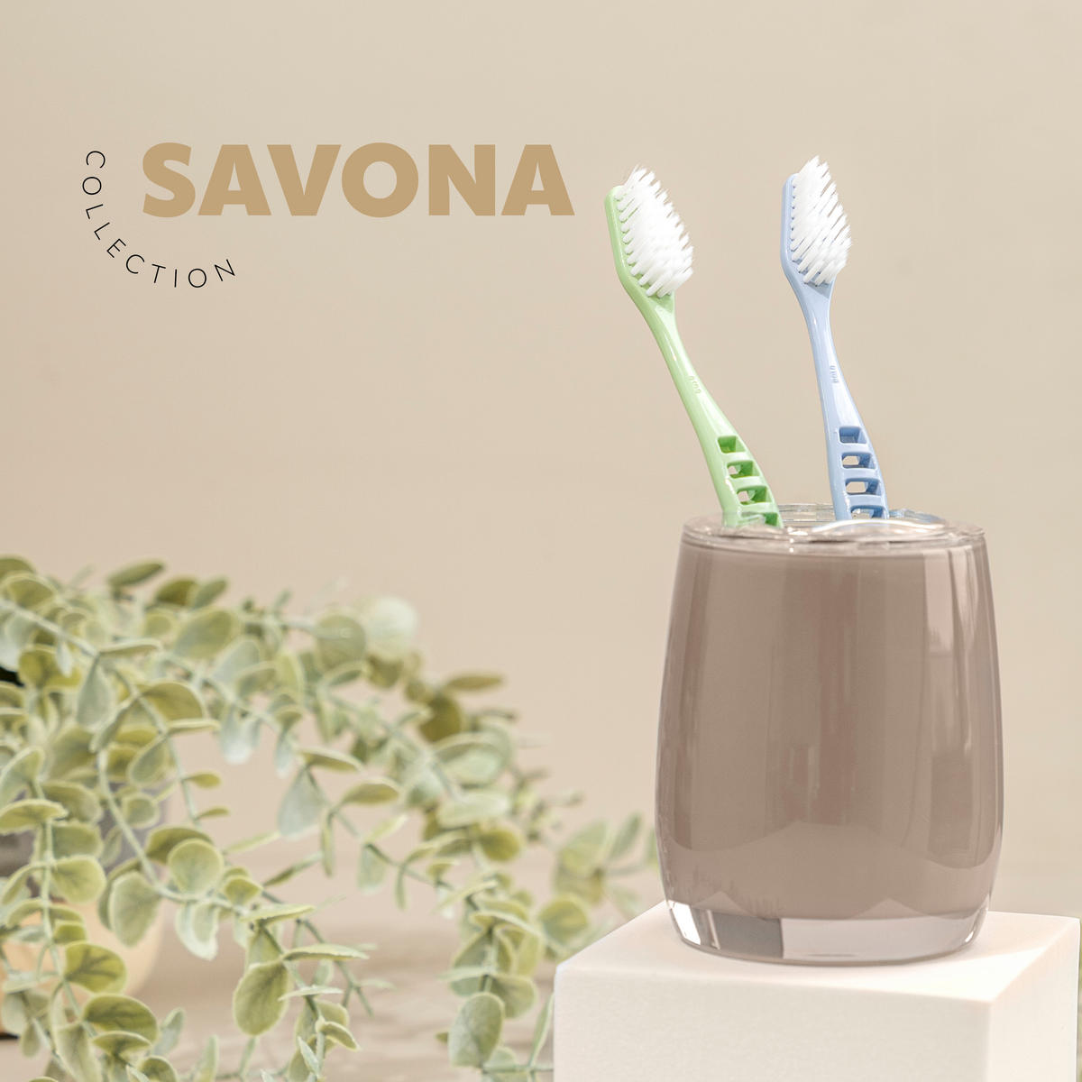 ZAHNBÜRSTENBEHÄLTER SAVONA, braun - Cappuccino, Kunststoff (8/10/8cm) - bremermann