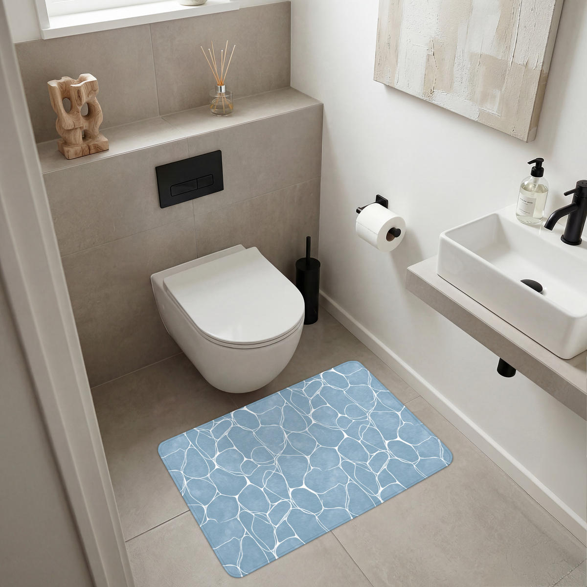 BADEMATTE Organisch - Muster - Blau 90x60 cm - Hellblau, Kunststoff/Textil (90/60cm)