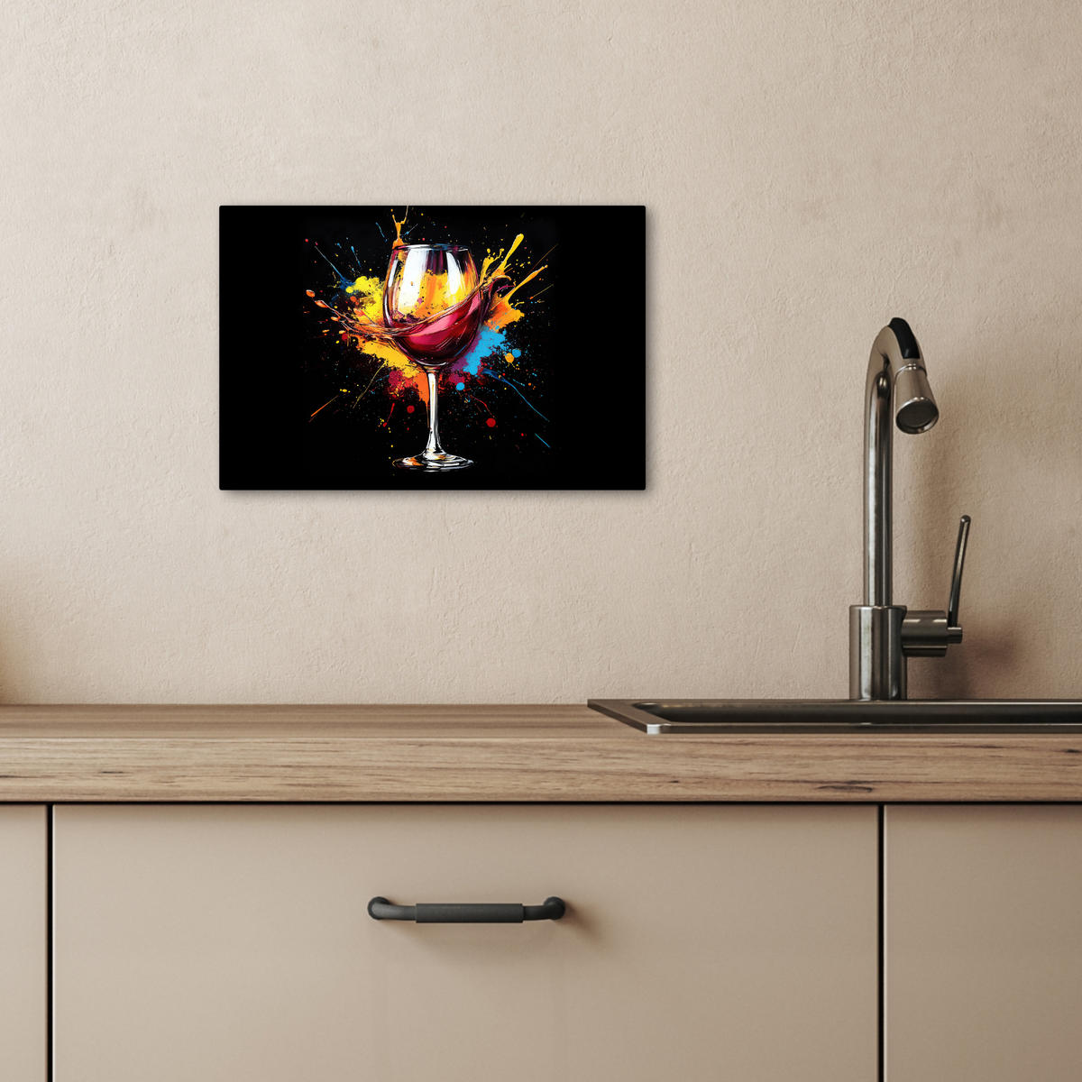 LEINWANDBILD Wein - Glas - Graffiti - Getränk - Rot - Farbe 30x20 cm - Weinrot, Textil (30/20cm) - MuchoWow